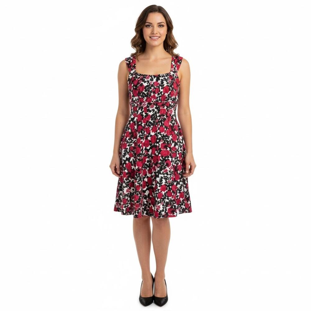 White House Black Market Empire Waist Cocktail Dress Red Black Floral Berries 4 - Picture 2 of 12